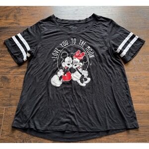 Disney Mickey Minnie Mouse Love You To The Moon Graphic Tee Women 2x Black Y2K